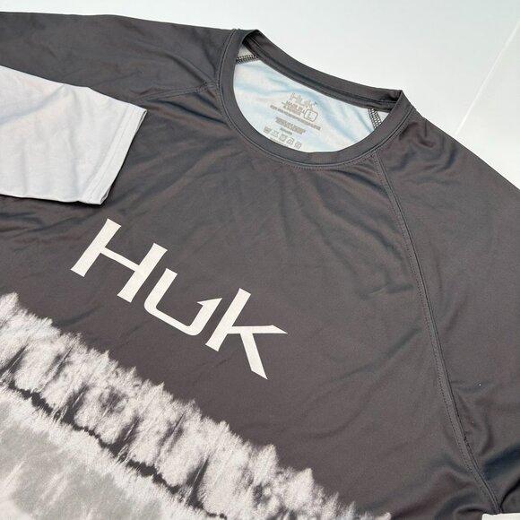 Huk Mens Salt Stripe Pursuit Performance Fishing Shirt, Size Large, Volcanic Ash - Picture 1 of 8